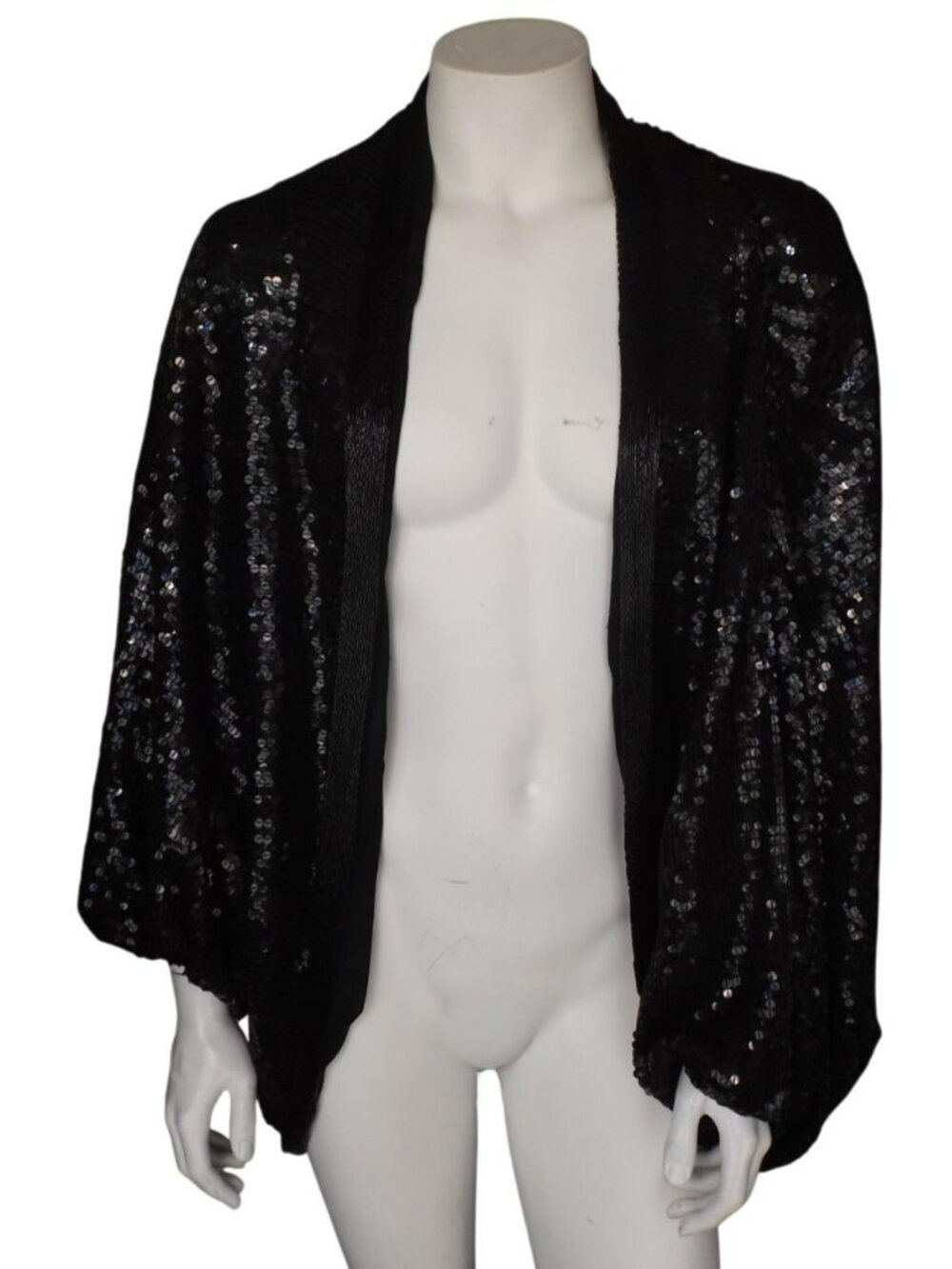 new RUE DE CALAIS Dolman Jacket, S, Black Beads/Sequins, Silk, Open Front, Loose